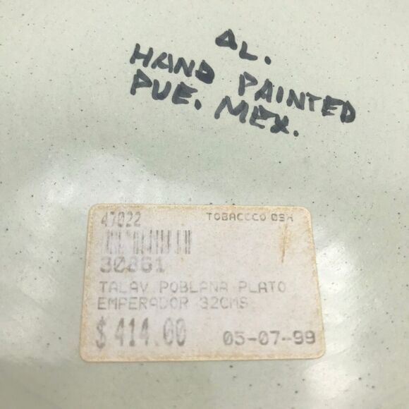 Talavera Pottery Mexican Hand Painted Plate Dish Blue Geo Floral Vintage Signed - Picture 7 of 10